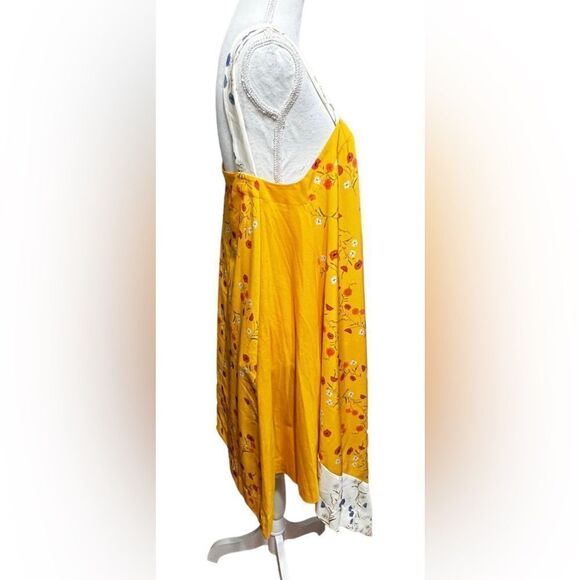 Zara Floral Square Neck Handkerchief Hem Yellow Swing Midi Dress - Picture 4 of 7